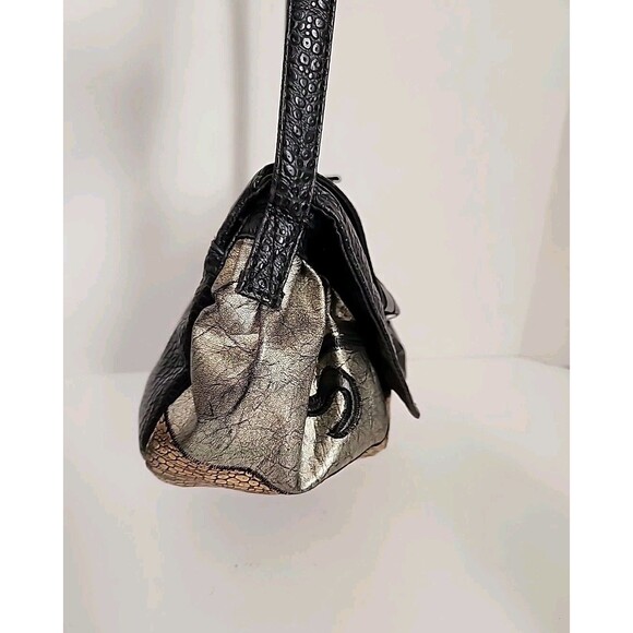Vintage NAS Shoulder Bag Purse Black Metallic Silver Pewter 1980s Great Cond. - Picture 4 of 9